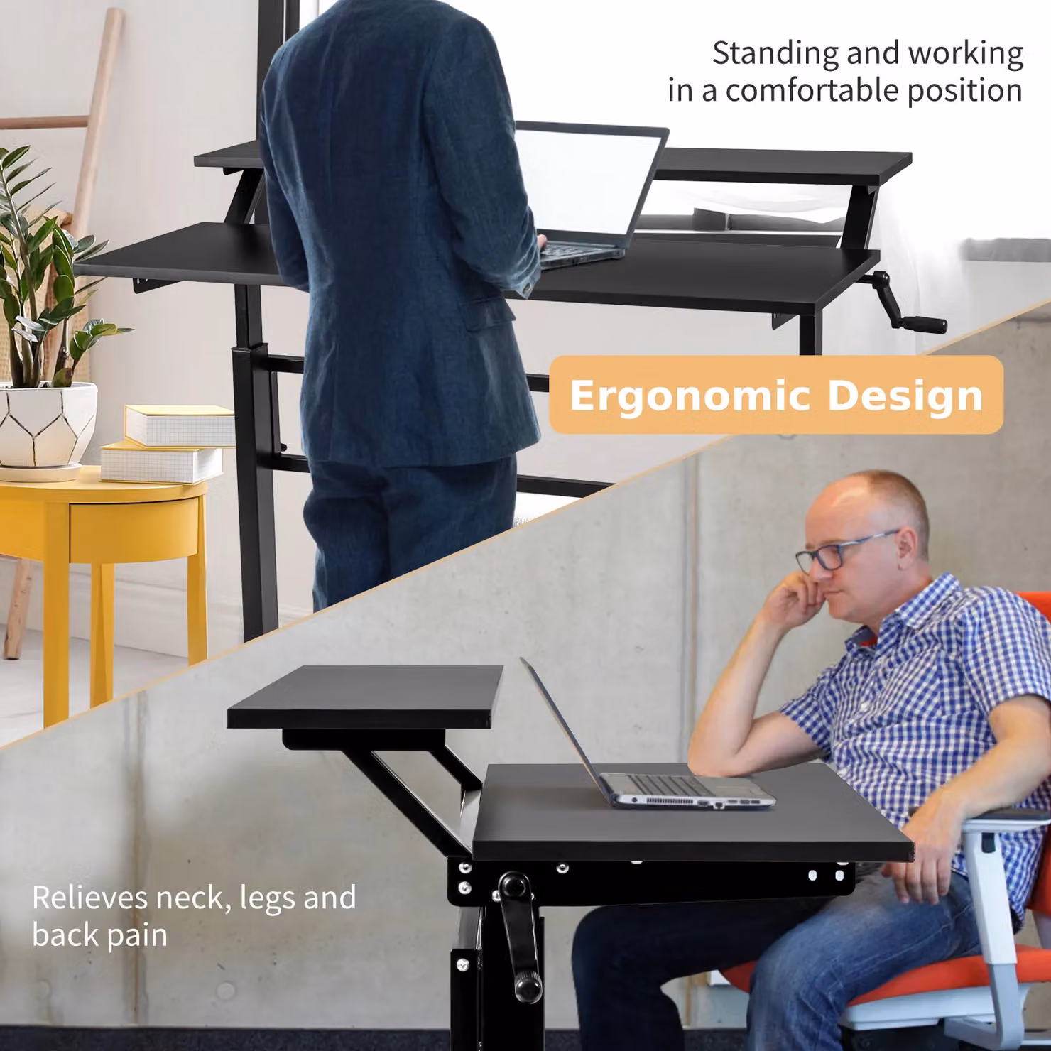 Costway 2-Tier Ergonomic Sit to Stand Computer Desk with Manual Crank, Height Adjustable Workstation in Black – 4