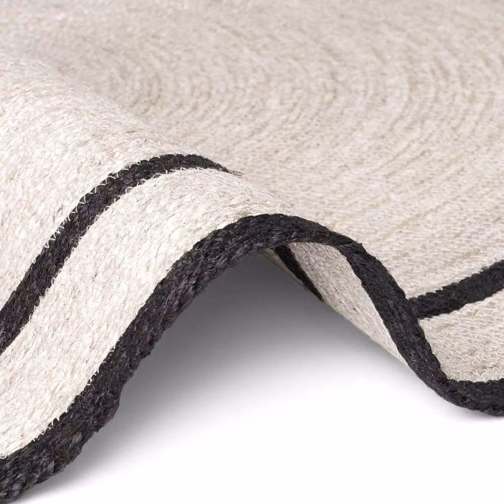 THE RUGS Lina Braided Handwoven Jute Round Rug, Reversible, Cream and Black, Diameter: 150 cm – 4
