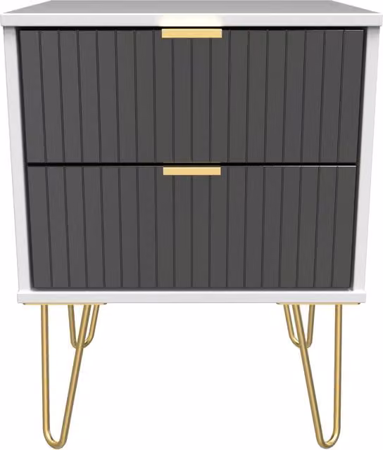 Ready Assembled 2 U Bexley 2 Drawer Bedside Cabinet in True Black and Gold – 1