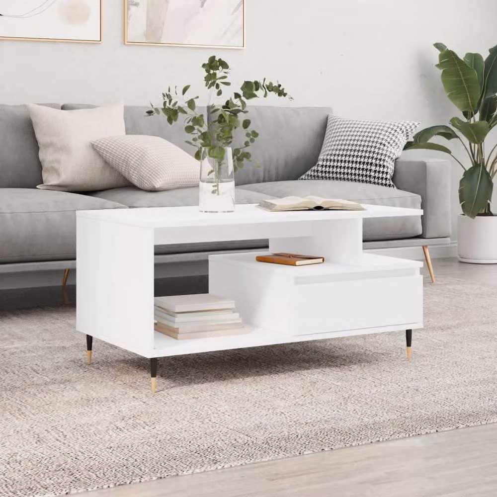 Berkfield Home Modern White Coffee Table, W/D/H: 90 x 49 x 45 cm – 2