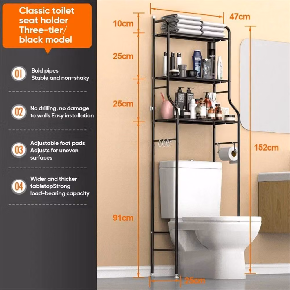 Nordara Black 3-Tier Over Toilet Bathroom Storage Rack in Matt Metal – 2