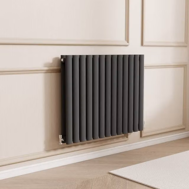 Banyetti Orva Anthracite Horizontal Double Oval Column Radiator in Charcoal, W/H: 60.0 x 76.7 cm – 1