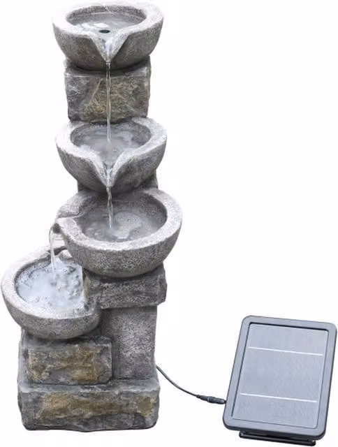 Peaktop Solar Powered 4-Tier Cascade Tabletop Water Fountain in Grey Stone Effect