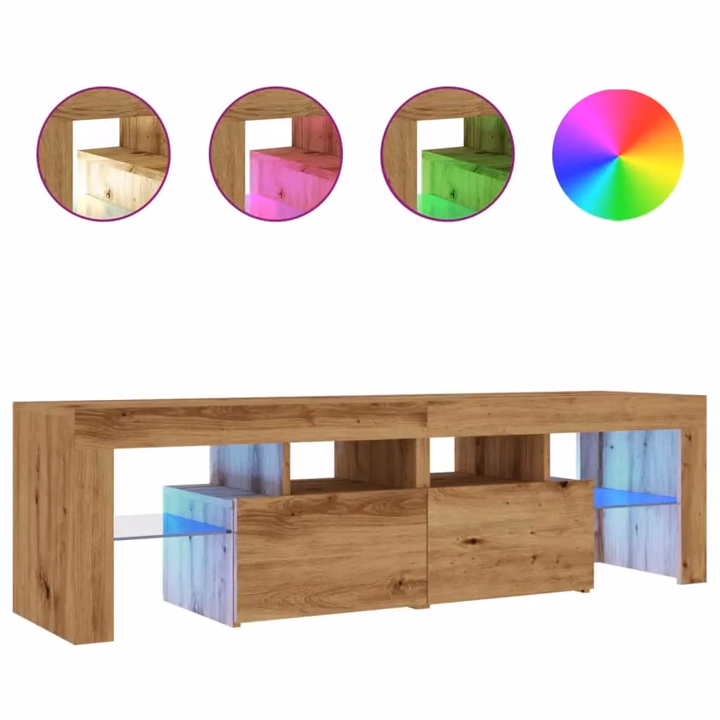 Berkfield Home Modern Artisan Oak TV Cabinet with Integrated LED Lights in Brown, W: 140 cm, D: 36.5 cm, H: 40 cm – 2