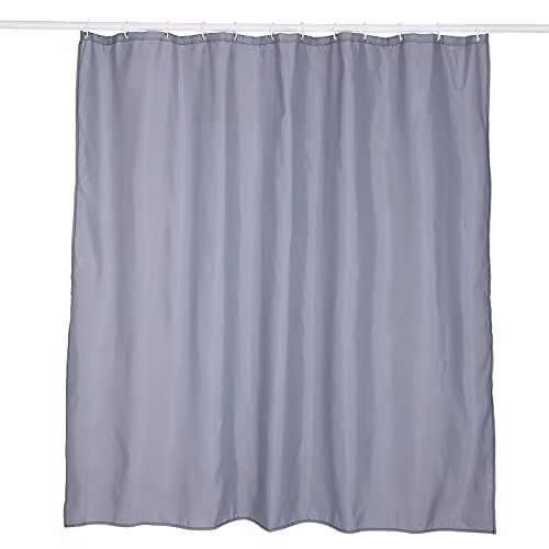 KAV Grey Polyester Mould and Mildew Resistant Shower Curtain with Hooks W: 180 cm, H: 180 cm
