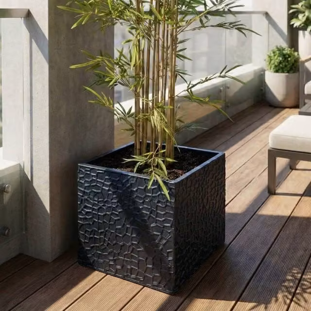 Wyld and Coco Black Fibre Clay Square Planter Tub W: 44 cm, D: 44 cm, H: 38 cm – 1