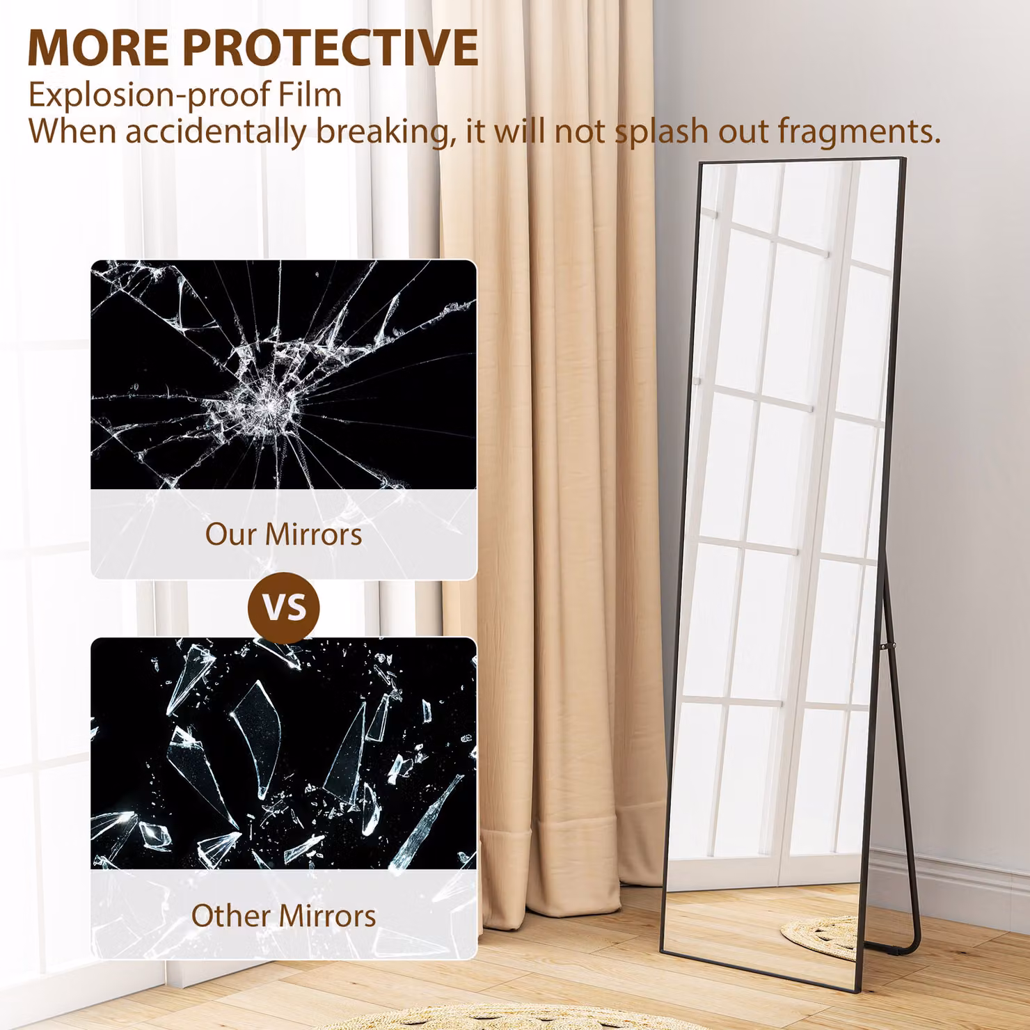 HOMCOM Full Length Mirror with Black Aluminium Alloy Frame and Tempered Glass, Standing or Wall Hanging, H 161.5 x W 50.0 x D 1.0 cm – 4