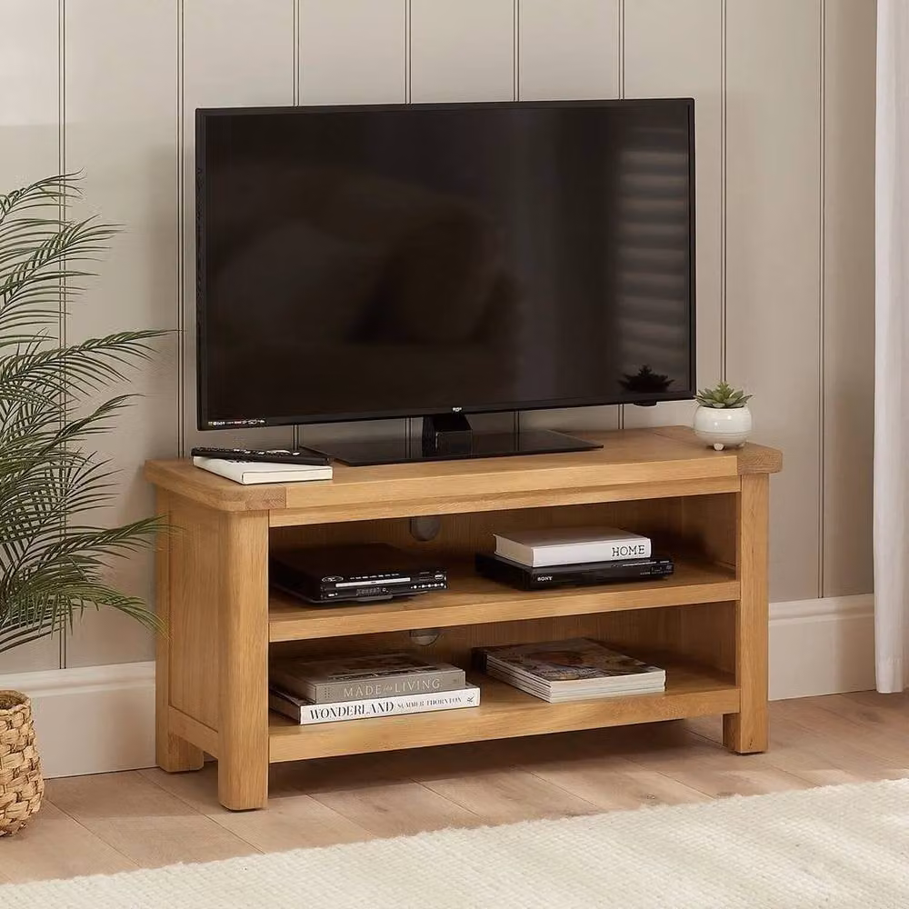 FORGEVIO Modern Small TV Unit Stand in Light Oak Beige Wood Finish – 3