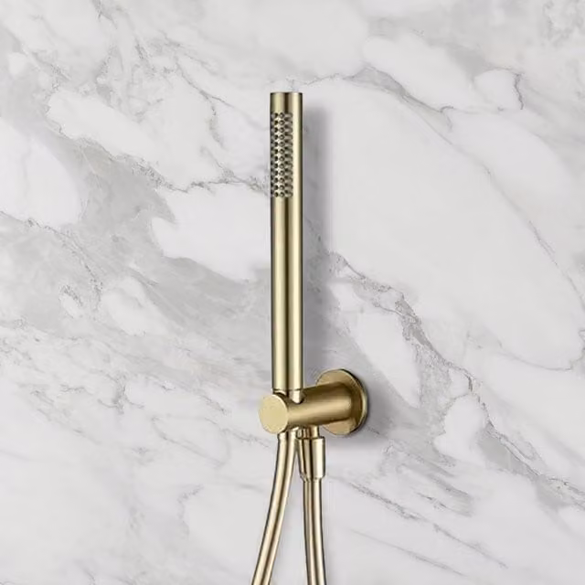Nes Home Brushed Gold Wall Mounted Modern Brass Shower Handset with Holder and Hose