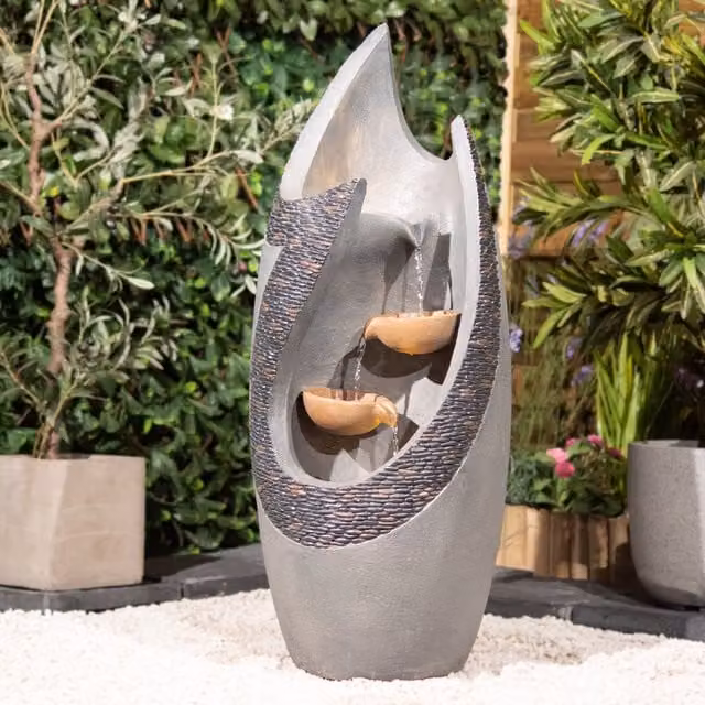 Serenity Cascading Flame Effect Water Feature with LED Lighting in Grey