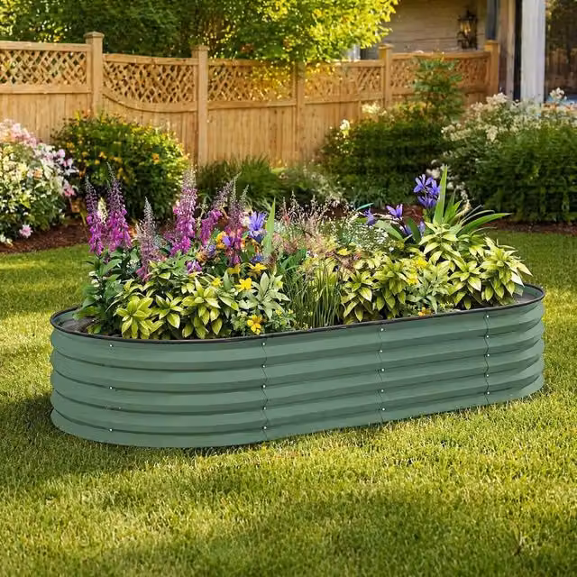 STILVORA Set of 2 Green Galvanised Steel Raised Garden Beds with Stakes, W/D/H: 181 x 93 x 93 cm – 1