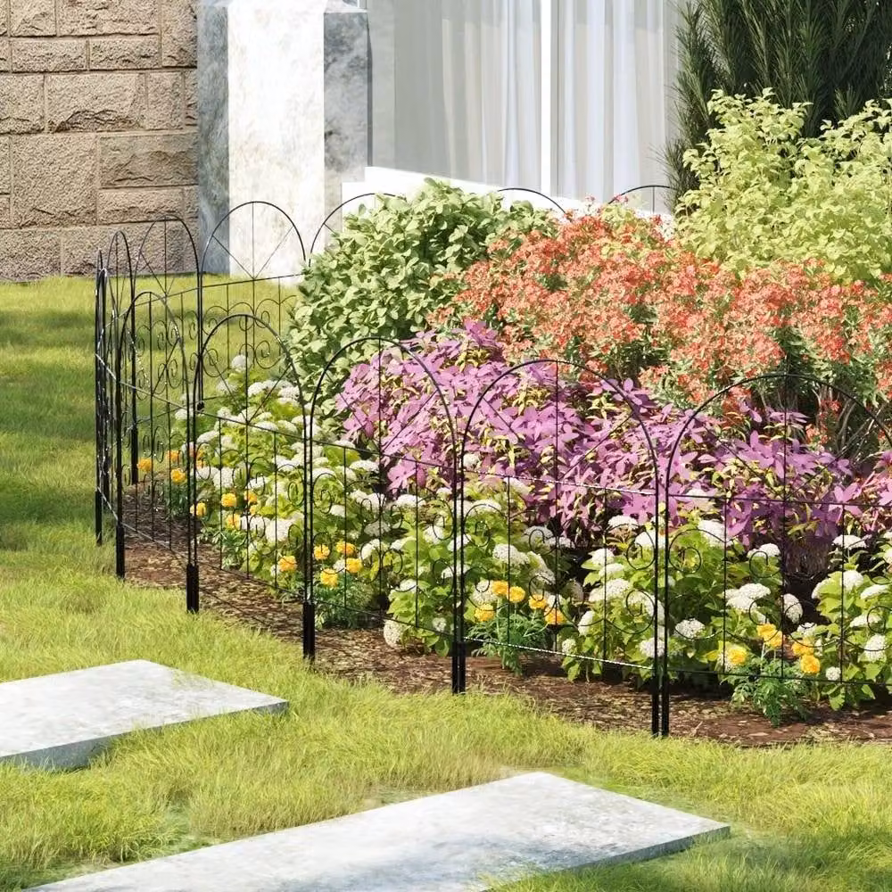 NESTLUNE 5x Rustproof Metal Garden Fence Panels in Black, H: 100 cm, W: 15 cm – 5