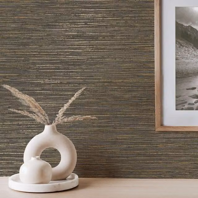 Crown Modern Abstract Textile Textured Wallpaper in Black and Gold