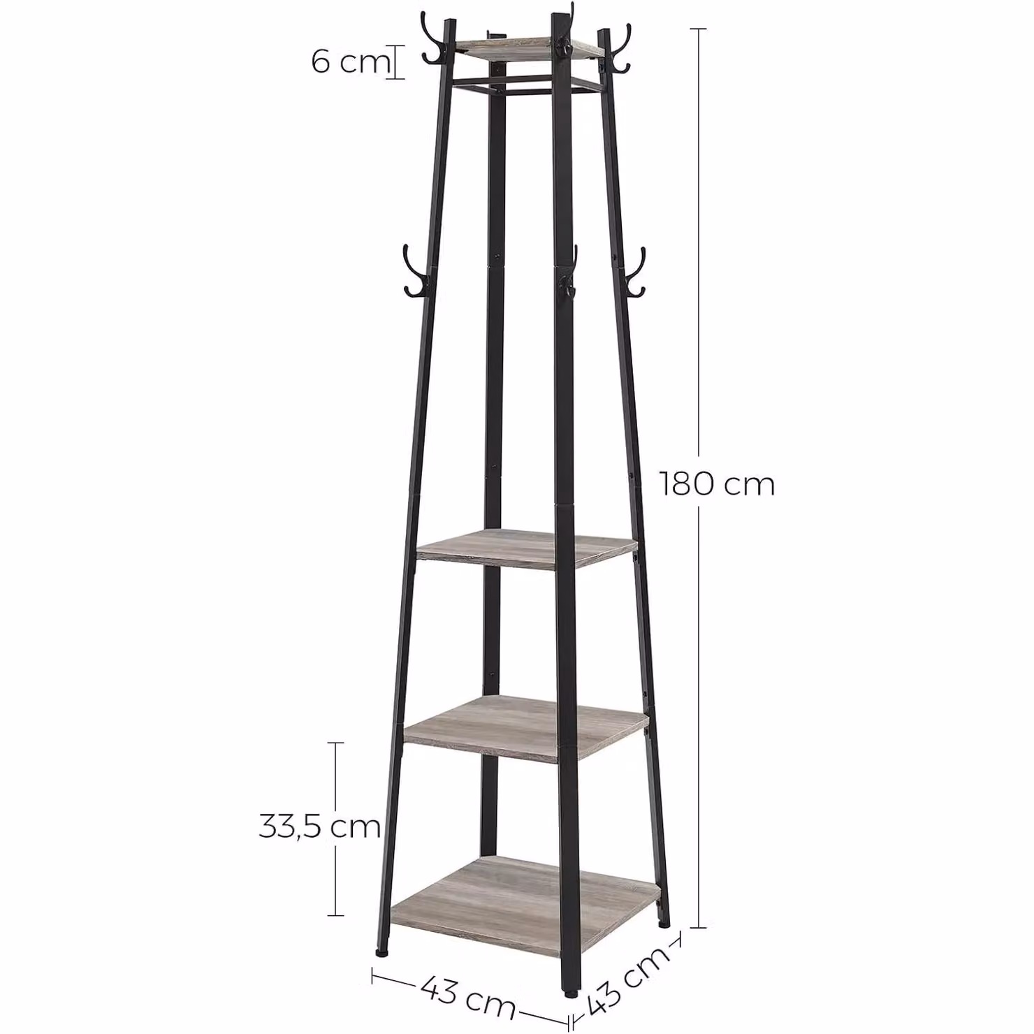 VASAGLE Industrial Coat Stand with 3 Shelves and Hooks in Fawn – 3