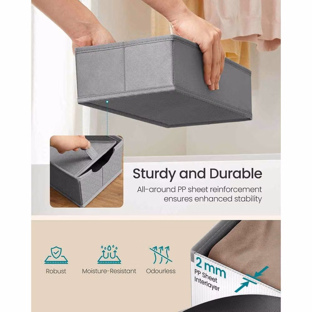 The Bazaarist Set of 4 Foldable Drawer Organisers without Dividers, Light Grey – 3