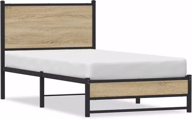 Berkfield Home Metal Bed Frame in Sonoma Oak Brown, W/D/H: 90 x 200 cm