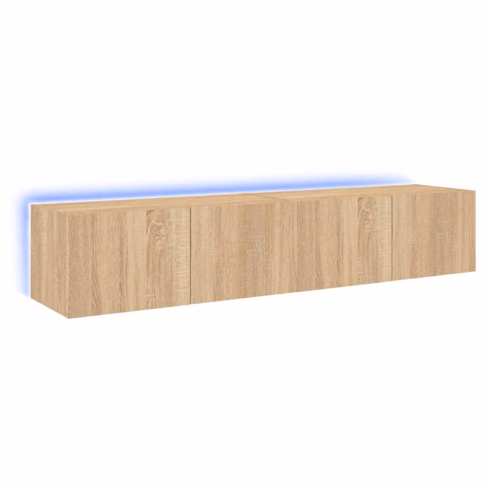 Berkfield Home Set of 2 TV Wall Cabinets with LED Lights in Light Oak, W/D/H: 80 x 35 x 31 cm – 3