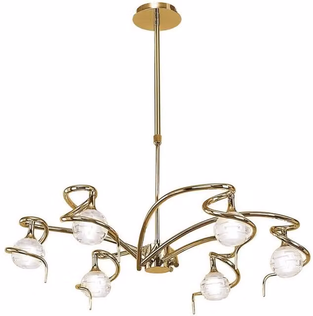 Dali Telescopic 6 Light G9 Semi Flush Ceiling Pendant in Polished Brass
