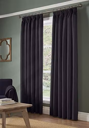 Alan Symonds Charcoal Blockout Thermal Insulating Taped Top Curtains, Pair, W: 229 cm, H: 229 cm