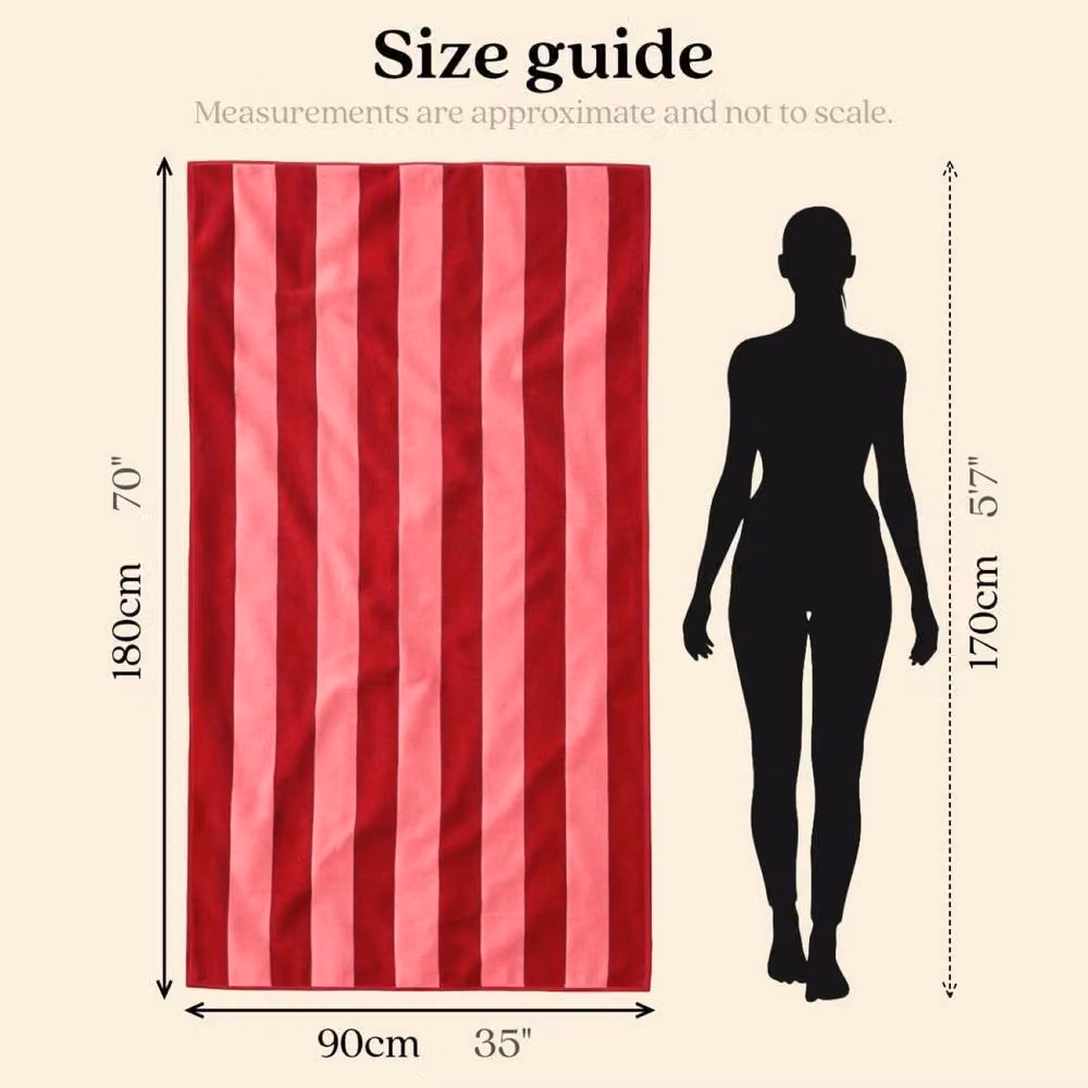 Misona Large Organic Cotton Striped Beach Towel in Red and Pink, W/H: 90 x 180 cm – 4