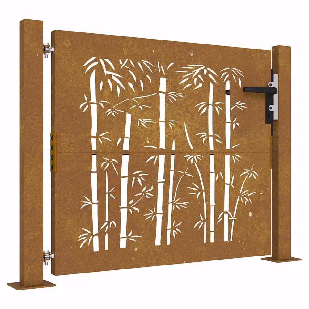 Berkfield Home Beautiful Garden Gate, Corten Steel Bamboo Design, Brown, W/H: 105 x 105 cm – 2