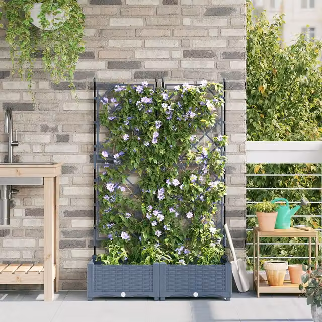 Berkfield Home Garden Planter with Trellis, 2 Piece Set, Grey, W: 80 cm, D: 40 cm, H: 125.5 cm