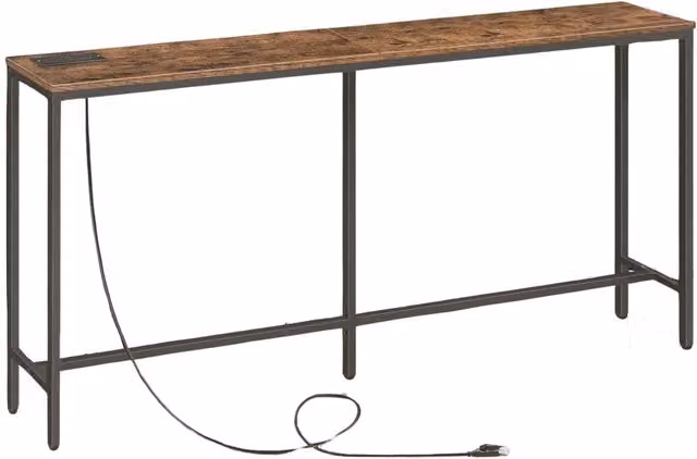 Pirlo Plush Industrial Console Table with Charging Station, Brown, Width: 160 cm
