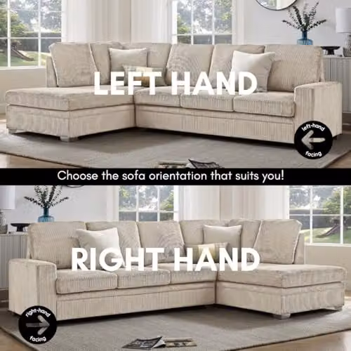 Home Detail Alcott Left-Hand Facing Corner Sofa in Brown and Beige Cord Fabric – 3