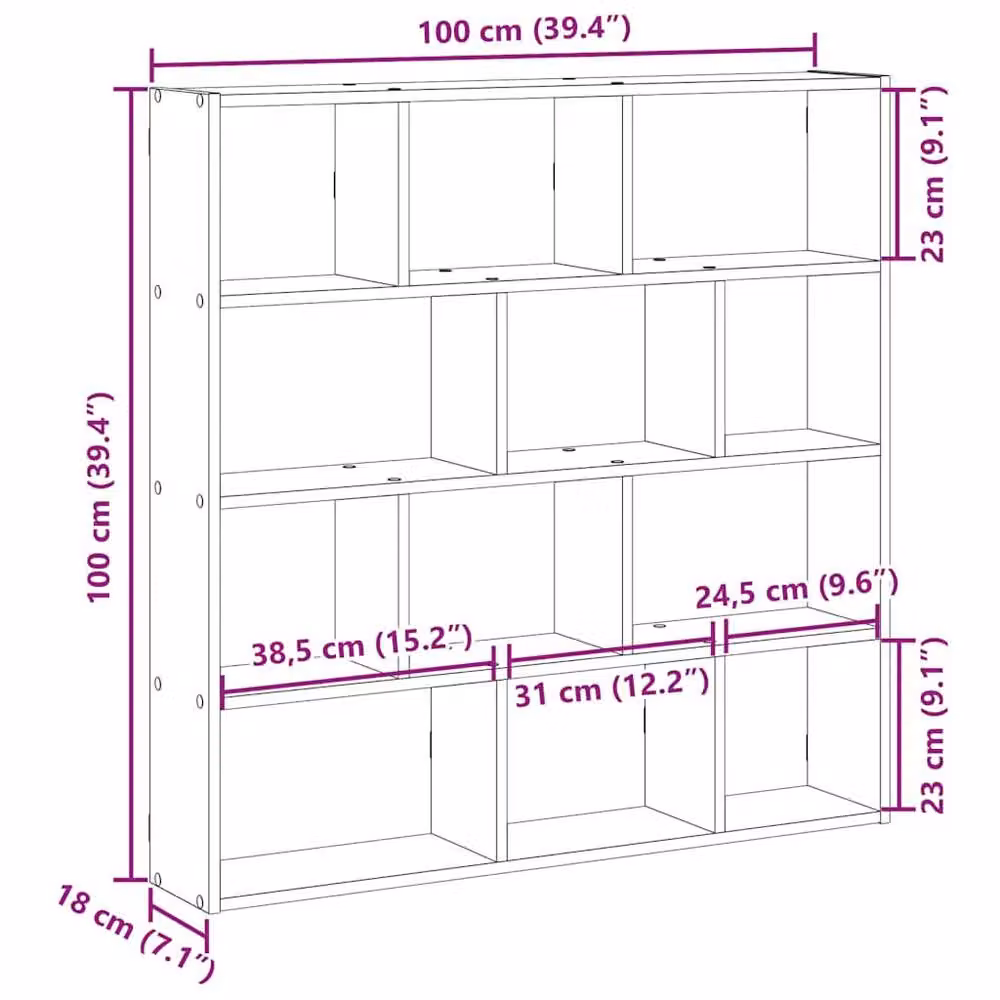 Berkfield Home Wall Mounted 12 Compartment Cube Shelf in Black Matt MDF – 6