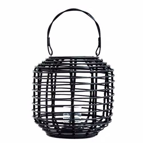 Premier Housewares Black Rattan Round Tea Light Candle Holder W: 42 cm, D: 42 cm, H: 41 cm – 2