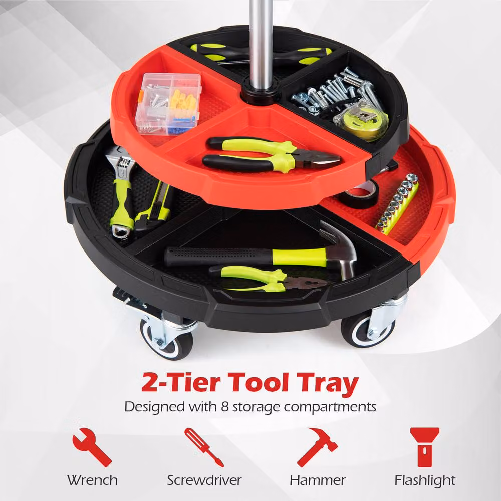 Gymax Rolling Mechanic Stool with Cushioned Seat in Red – 7