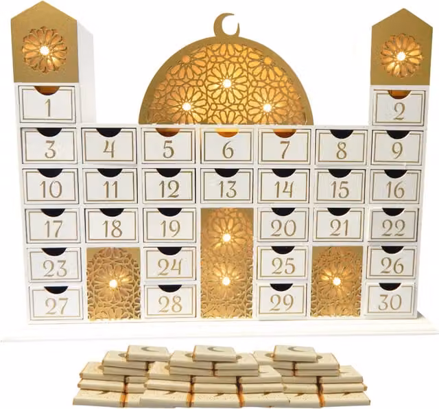 Peacock Supplies Ramadan Mosque Calendar and Cream Chocolates in Gold