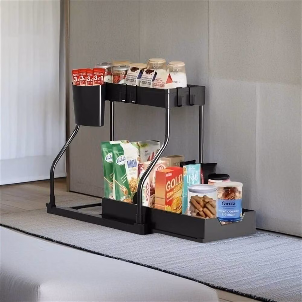 Nordara 2 Tier Pull Out Basket Kitchen Under Sink Cupboard Organiser Drawer in Black W/D/H: 100 x 100 x 35 cm – 3