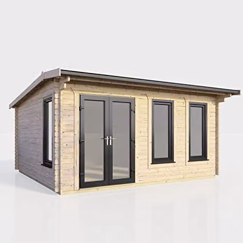 Powersheds High Grade Premium Apex Log Cabin with Double Door and Toughened Glass, Left Orientation Door, EPDM Rubber Roofing, Anthracite Grey