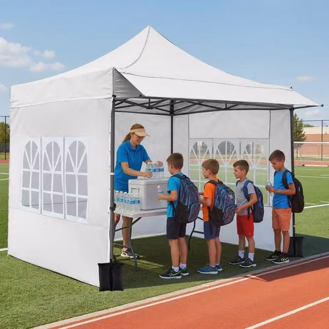 Costway White Pop Up Canopy Tent with Wheeled Bag and 4 Sandbags