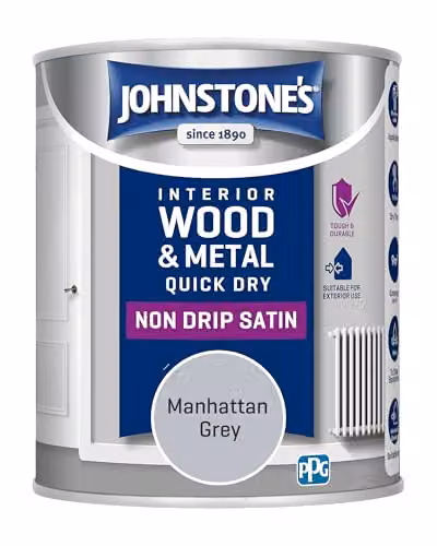 Johnstone's Quick Dry and Nondrip Satin Paint for Wood and Metal, Manhattan Grey, 750ml – 2