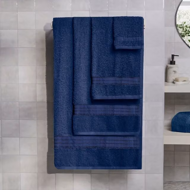 OHS 4 Pack of Fluffy 100% Cotton Navy Blue Bath Sheets