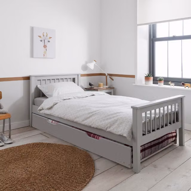 Noa and Nani Hampshire Single Bed Frame with Spacesaver Pullout Trundle in Grey