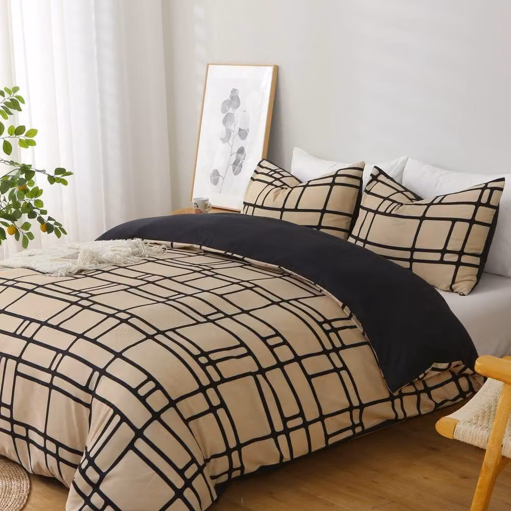 Pamposh Reversible Microfibre Duvet Cover Set in Taupe, Black and Beige, Double, 140 x 200 cm – 2