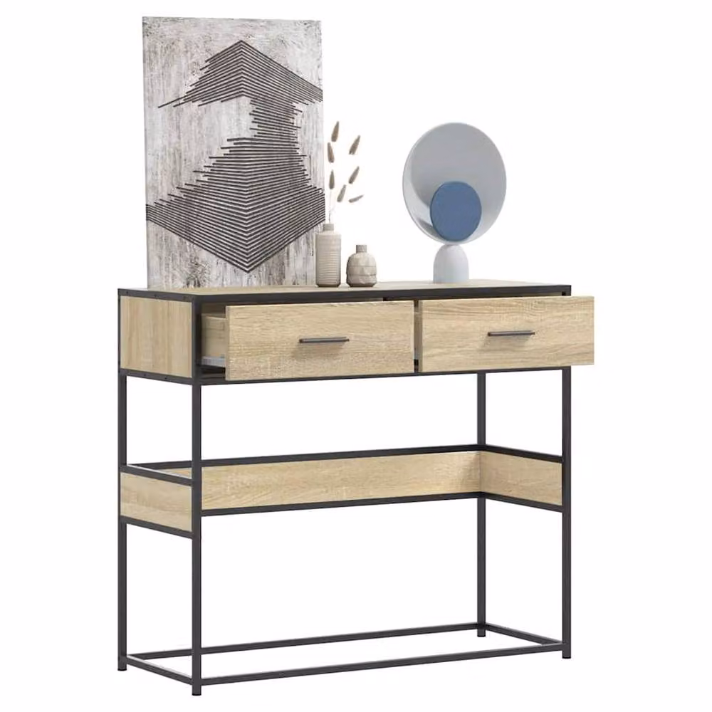 Berkfield Home Sonoma Oak Console Table in Light Oak, W/D/H: 90 x 35 x 80 cm – 2