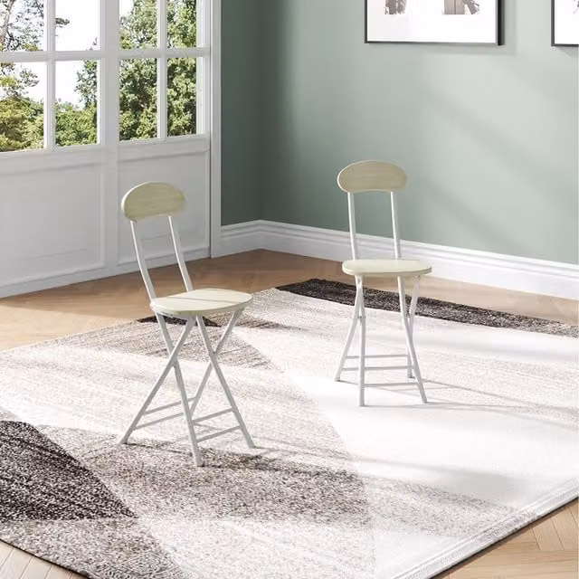 Komore Set of 2 White MDF and Metal Modern Folding Chairs