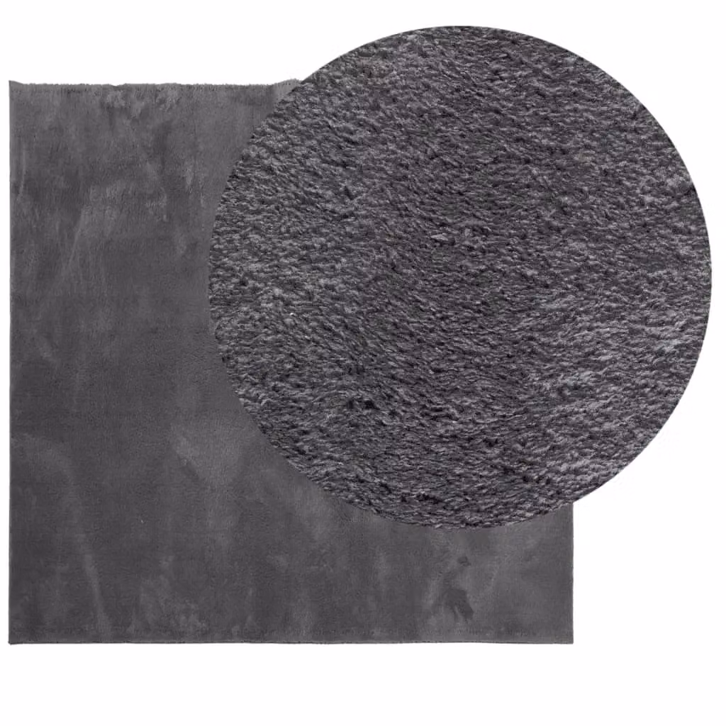Berkfield Home Round Short Pile Soft and Washable Anthracite and Black Rug, Diameter: 100 cm – 1