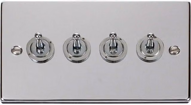 SE Home Polished Chrome 4 Gang 2 Way 10AX Toggle Light Switch in Metallic Silver