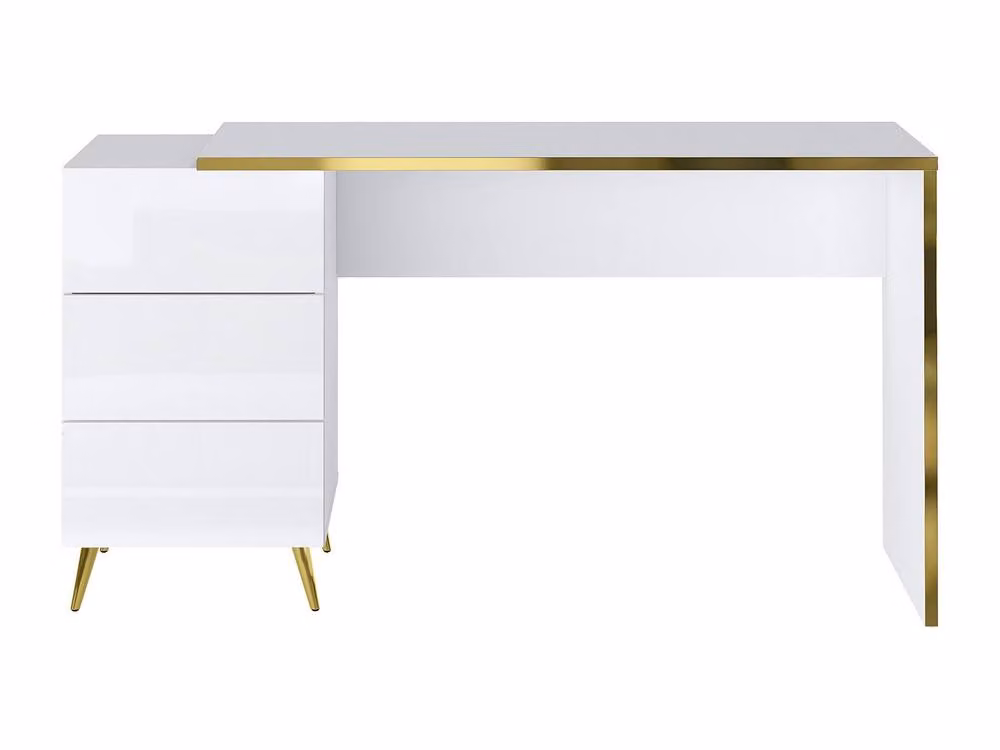 Vente-unique MARZIALO Modern Writing Desk in Gloss White and Gold, W/D/H: 120 x 60 x 75.6 cm – 2