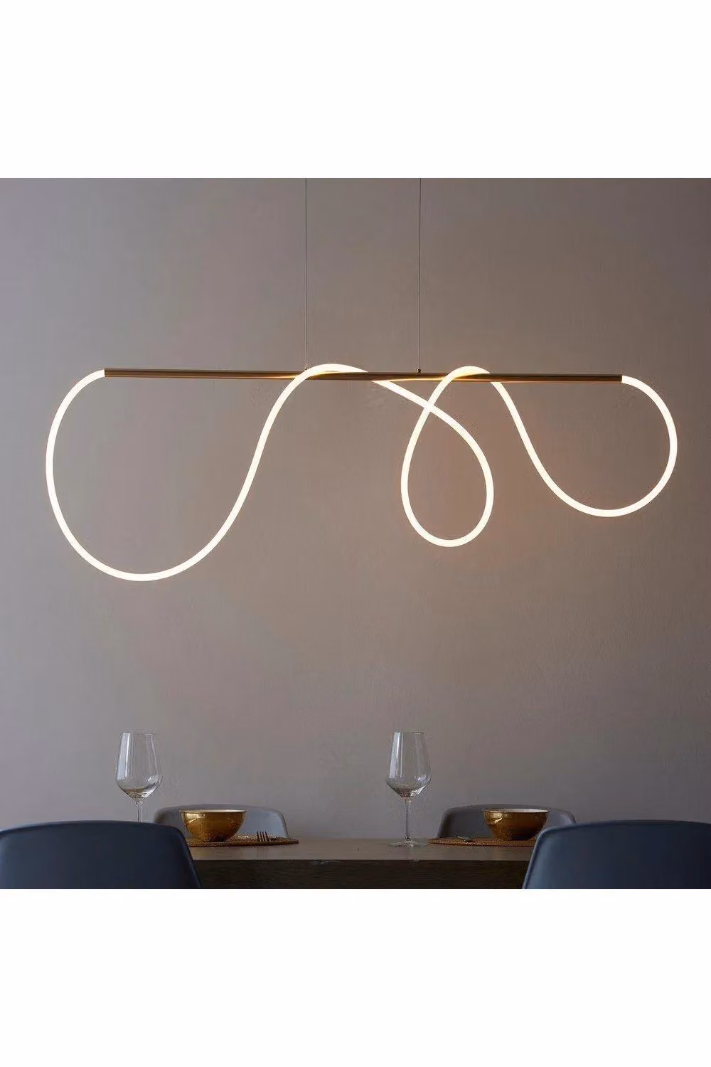Netlighting Attalea Modern Designer Bar Style LED Pendant Light with Flexible Silicone Tube in Satin Gold Finish – 2