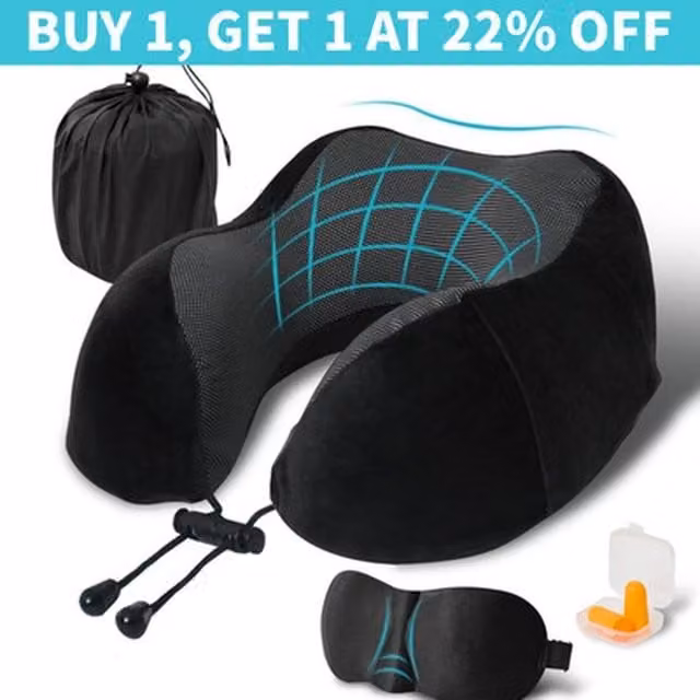 Kelvenix U-Shaped Memory Foam Travel Neck Pillow in Black Velour – 1