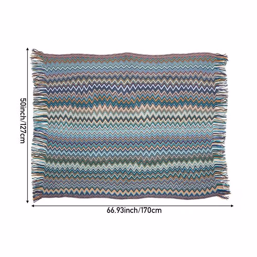 NESTLUNE Blue Wave Striped Knitted Throw Blanket, W: 130 cm, D: 160 cm – 2