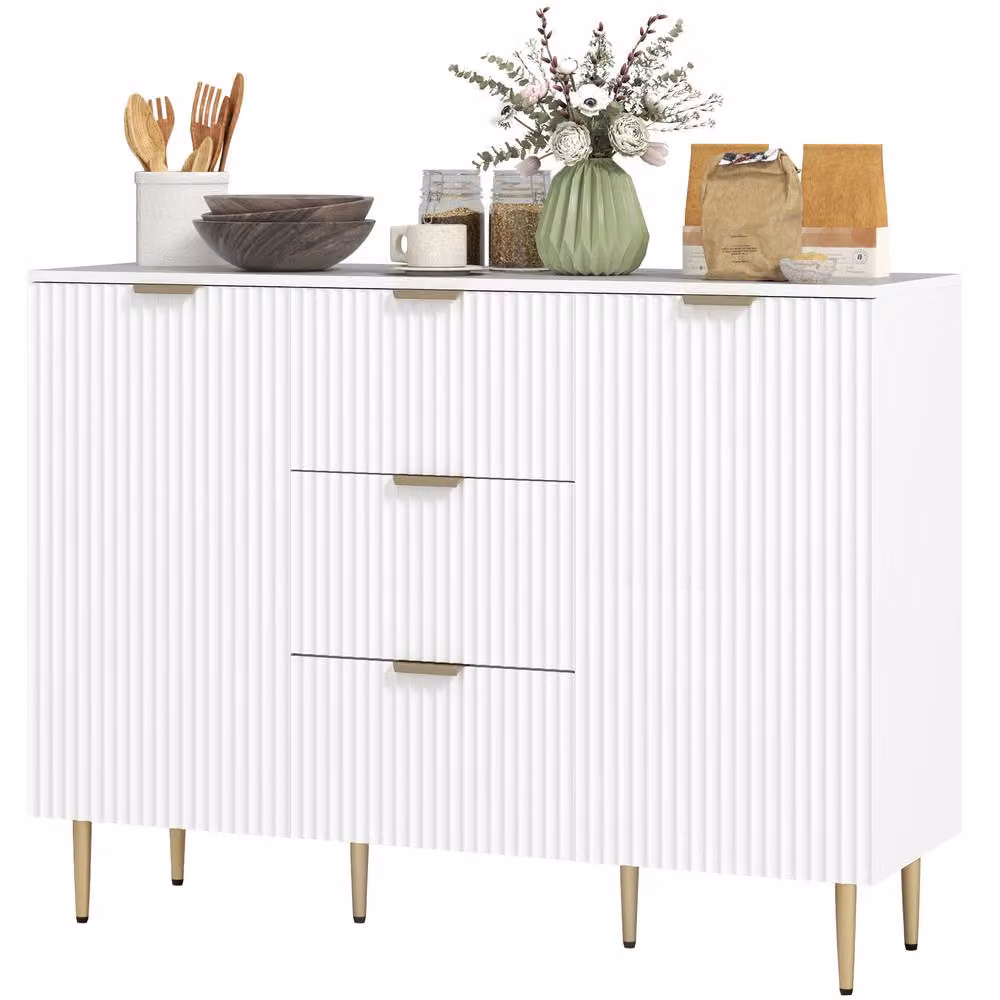 STILVORA White Lacquered Sideboard with 3 Drawers and Adjustable Shelves – 2