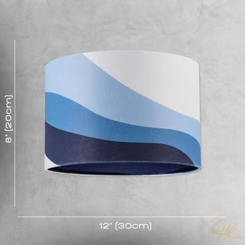 Happy Homewares Modern Blue and White Linen Fabric Drum Lamp Shade with Wavy Design, Diameter: 30 cm – 3