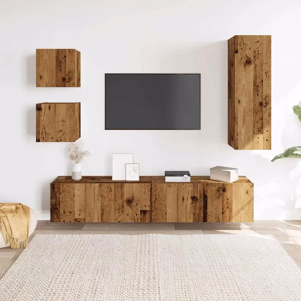 Berkfield Home 5 Piece Wall-mounted TV Cabinet Set in Brown Old Wood Finish – 2